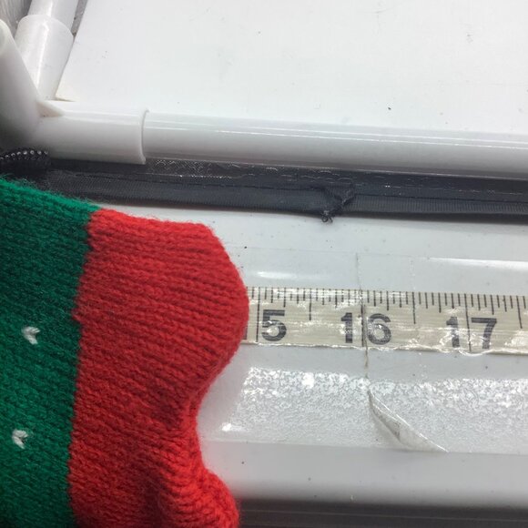 Vtg Christmas Knitted Cat Stocking Pom Poms "Meowy Christmas Text 15” Green Red - Picture 5 of 5